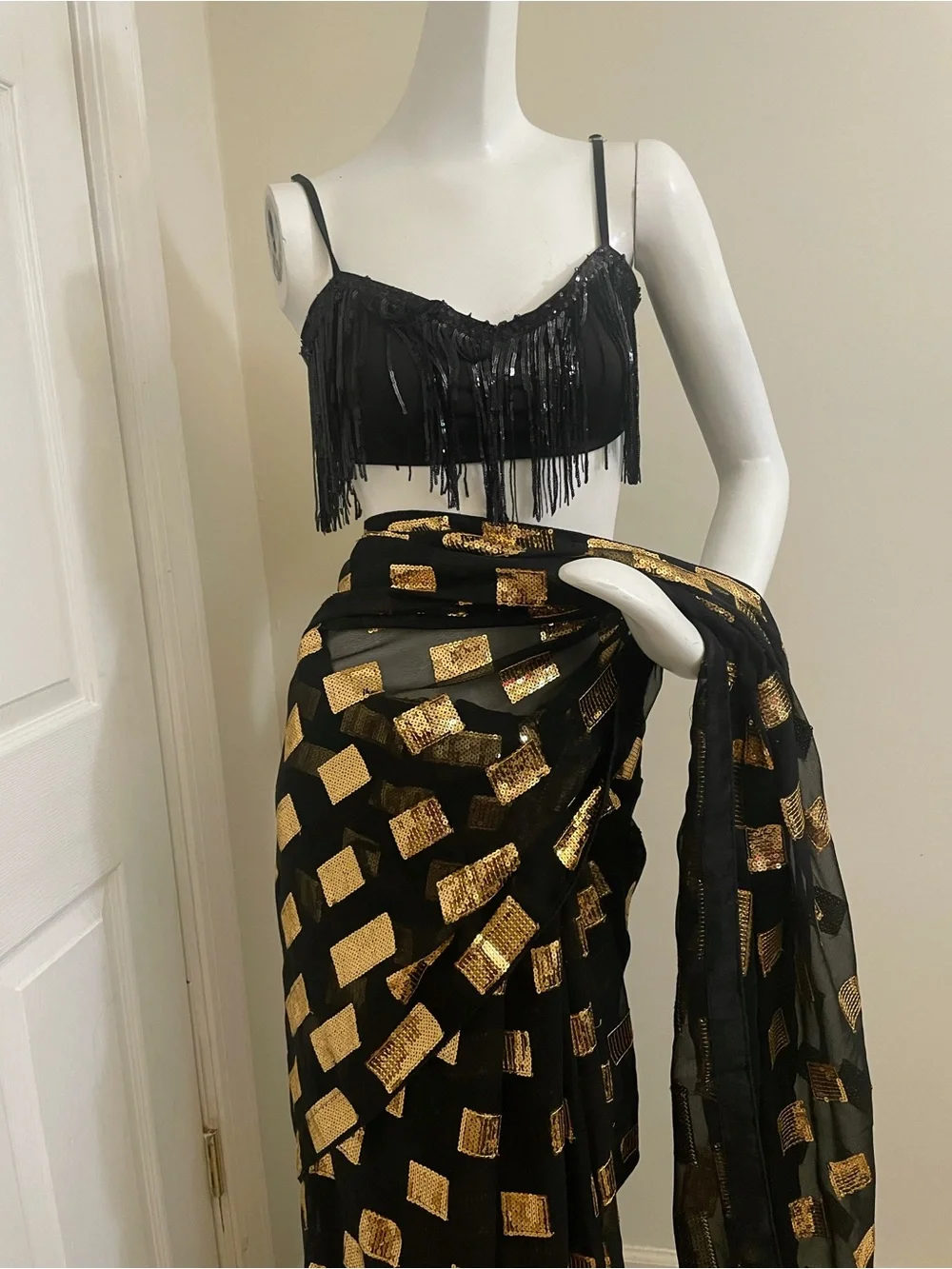 Party Sequin Wrap Dress - Black and Gold